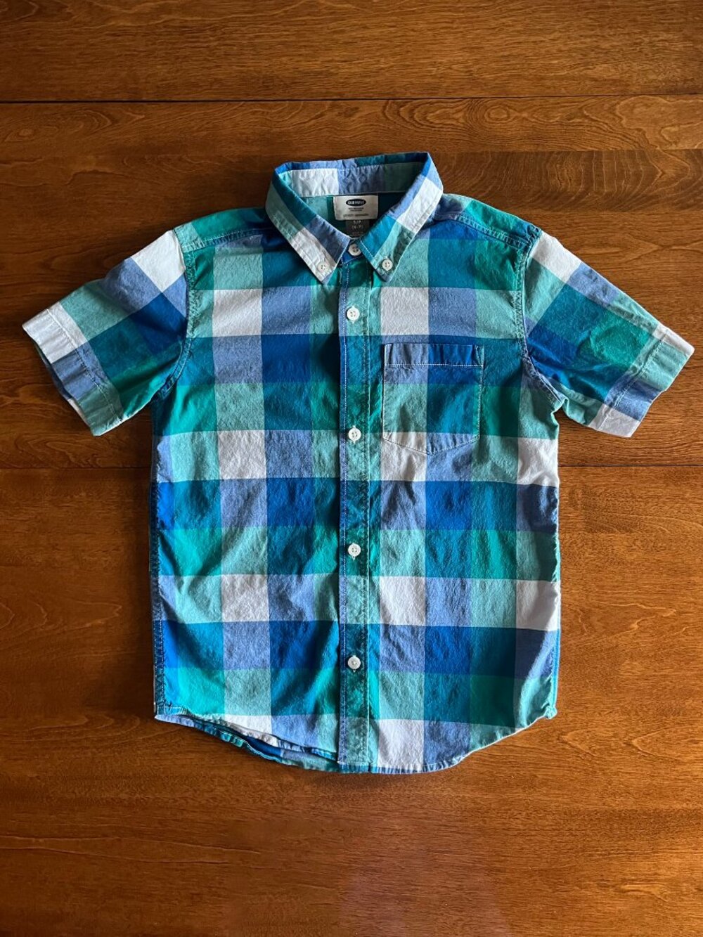 Old Navy green and blue plaid shirt S 6-7